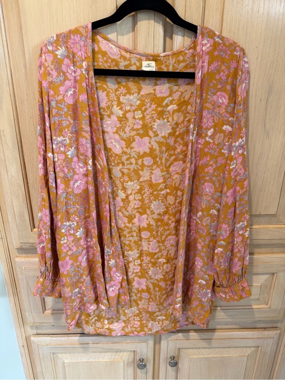 O'Neill Mustard Yellow kimono with Pink Floral Print